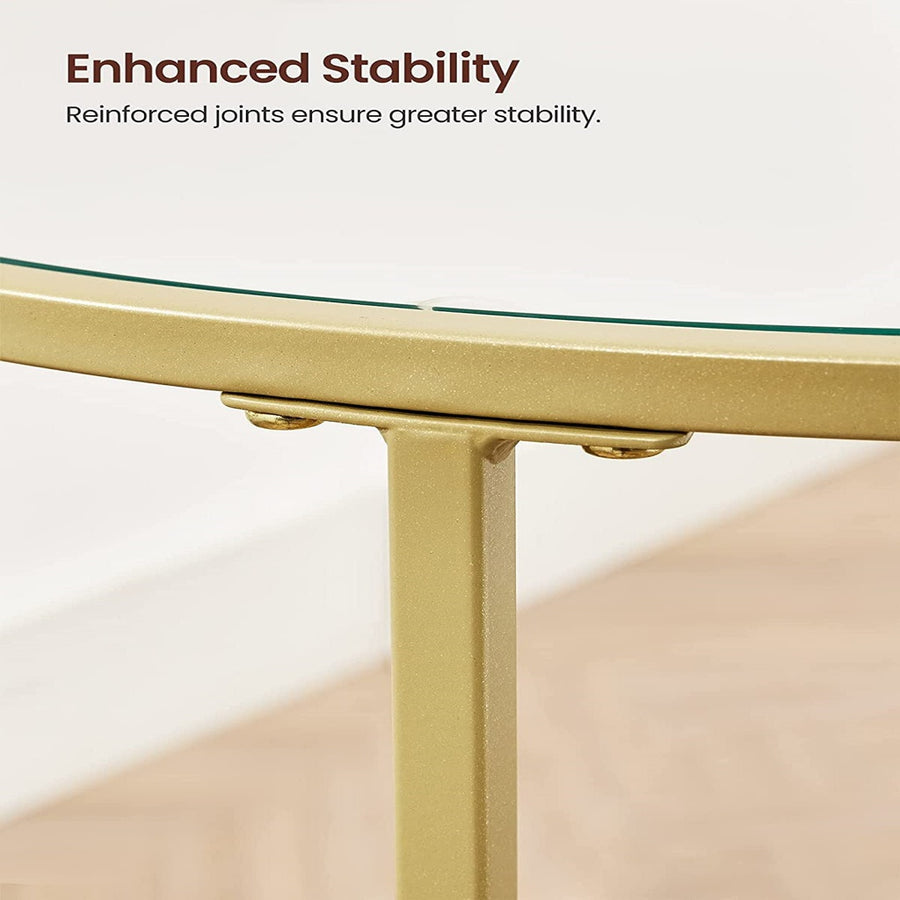 Round Side Tables Set of 2 Tempered Glass with Steel Frame Gold LGT037A61