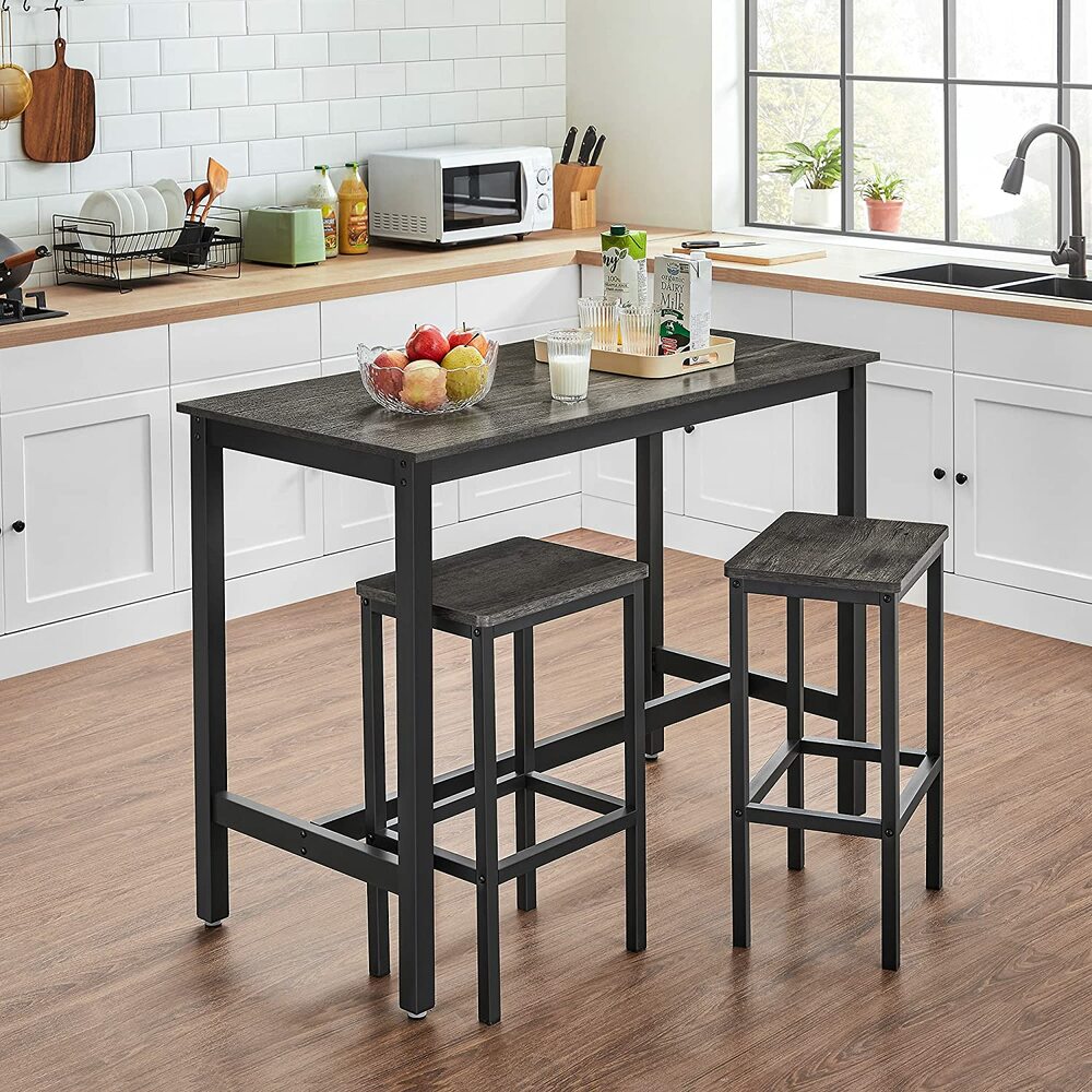 Bar Stools Set of 2 Bar Chairs Charcoal Gray LBC065B04