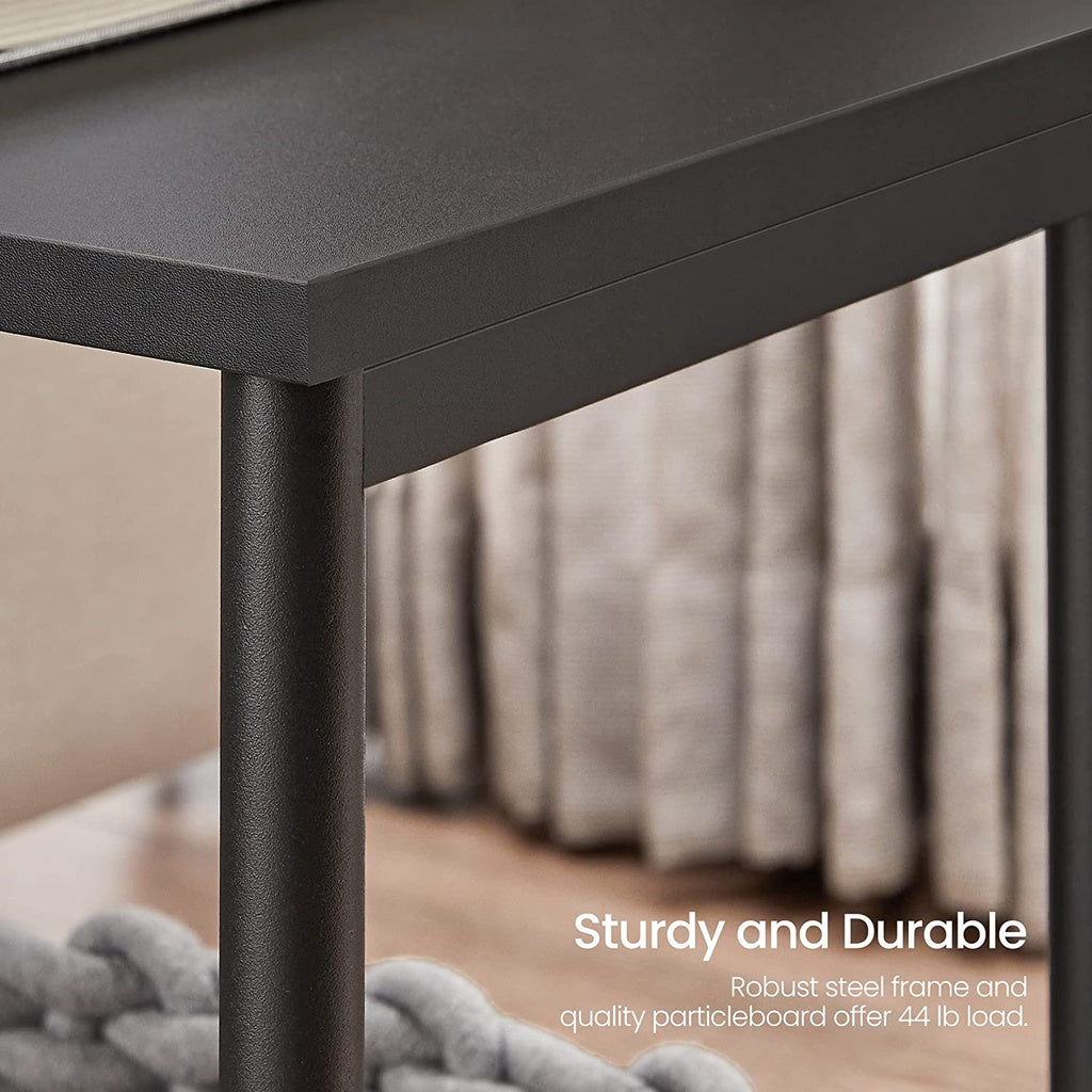 Side Table Set of 2 Charcoal Gray and Black with Storage Shelf LET272B16