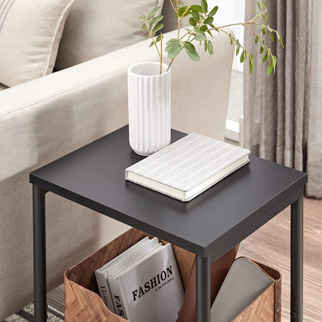 Side Table Set of 2 Charcoal Gray and Black with Storage Shelf LET272B16