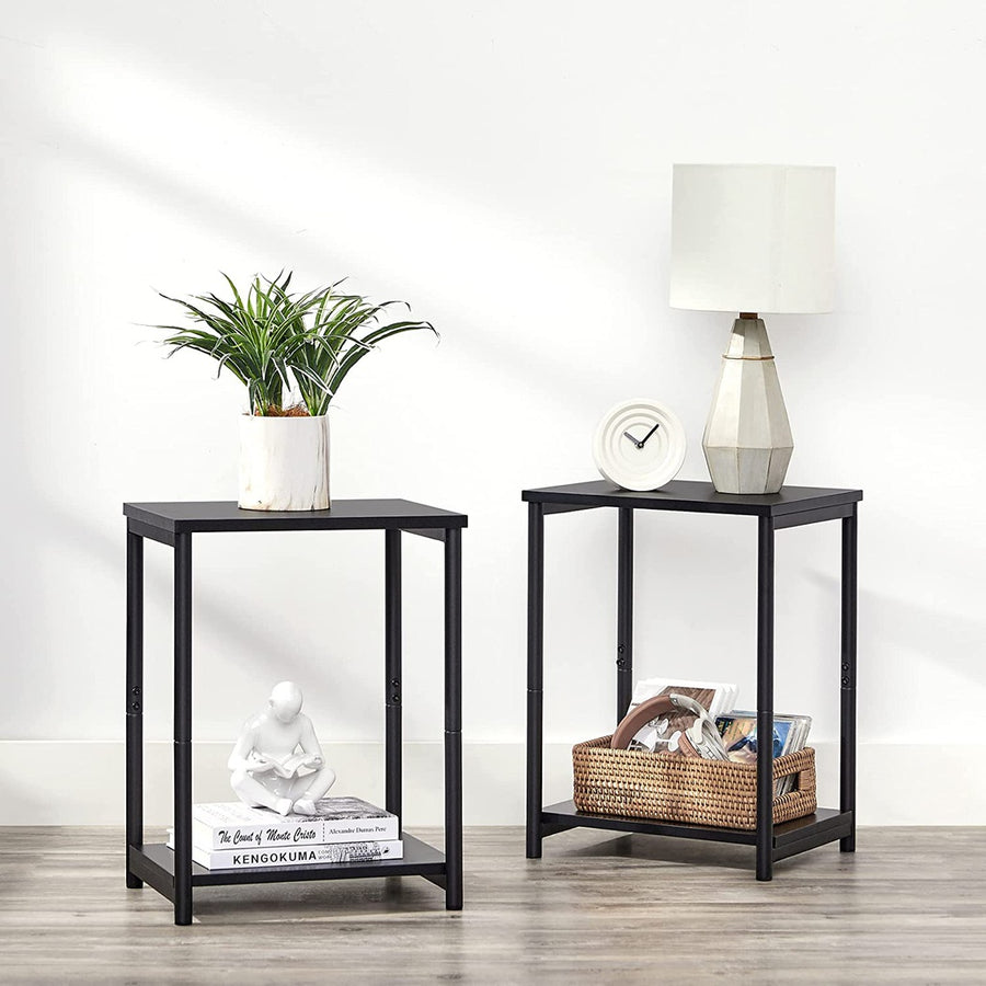 Side Table Set of 2 Charcoal Gray and Black with Storage Shelf LET272B16