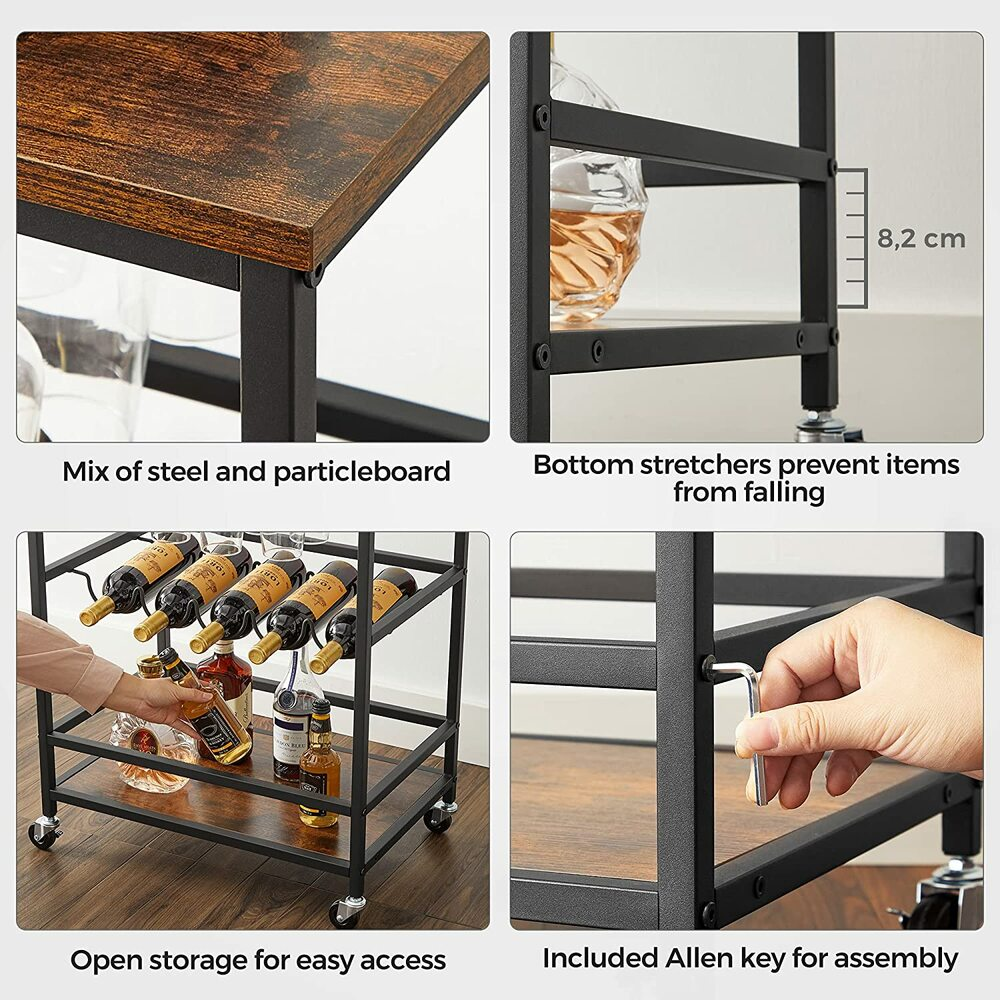 Bar Cart Rustic Brown and Black LRC087B01