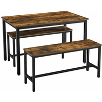 Dining Table Set with 2 Benches Rustic Brown and Black KDT070B01