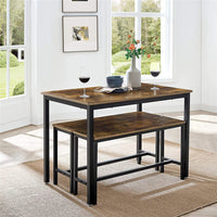 Dining Table Set with 2 Benches Rustic Brown and Black KDT070B01