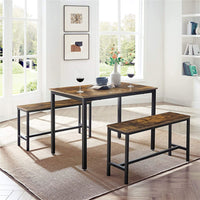 Dining Table Set with 2 Benches Rustic Brown and Black KDT070B01