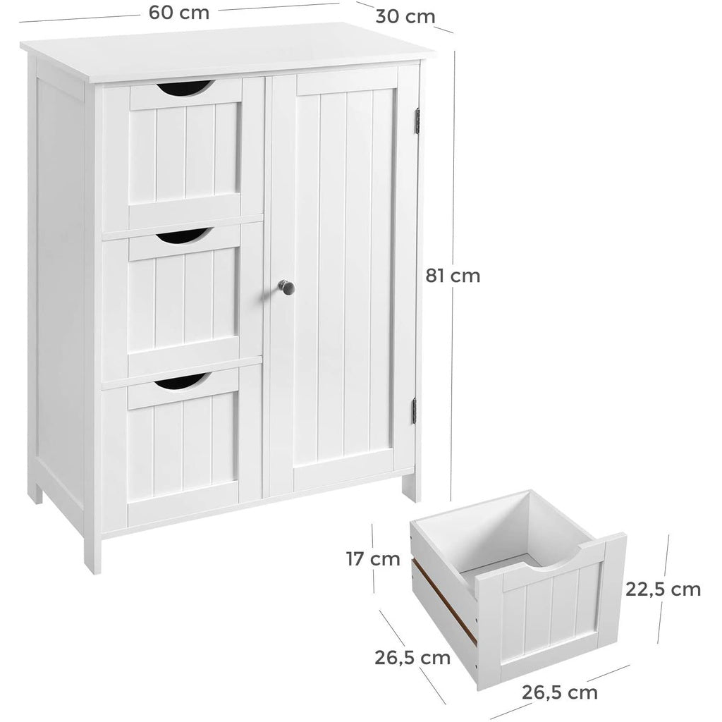 Floor Cabinet with 3 Drawers and Adjustable Shelf White