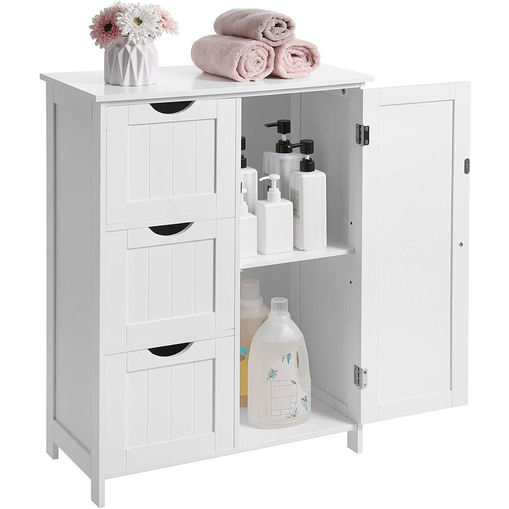 Floor Cabinet with 3 Drawers and Adjustable Shelf White