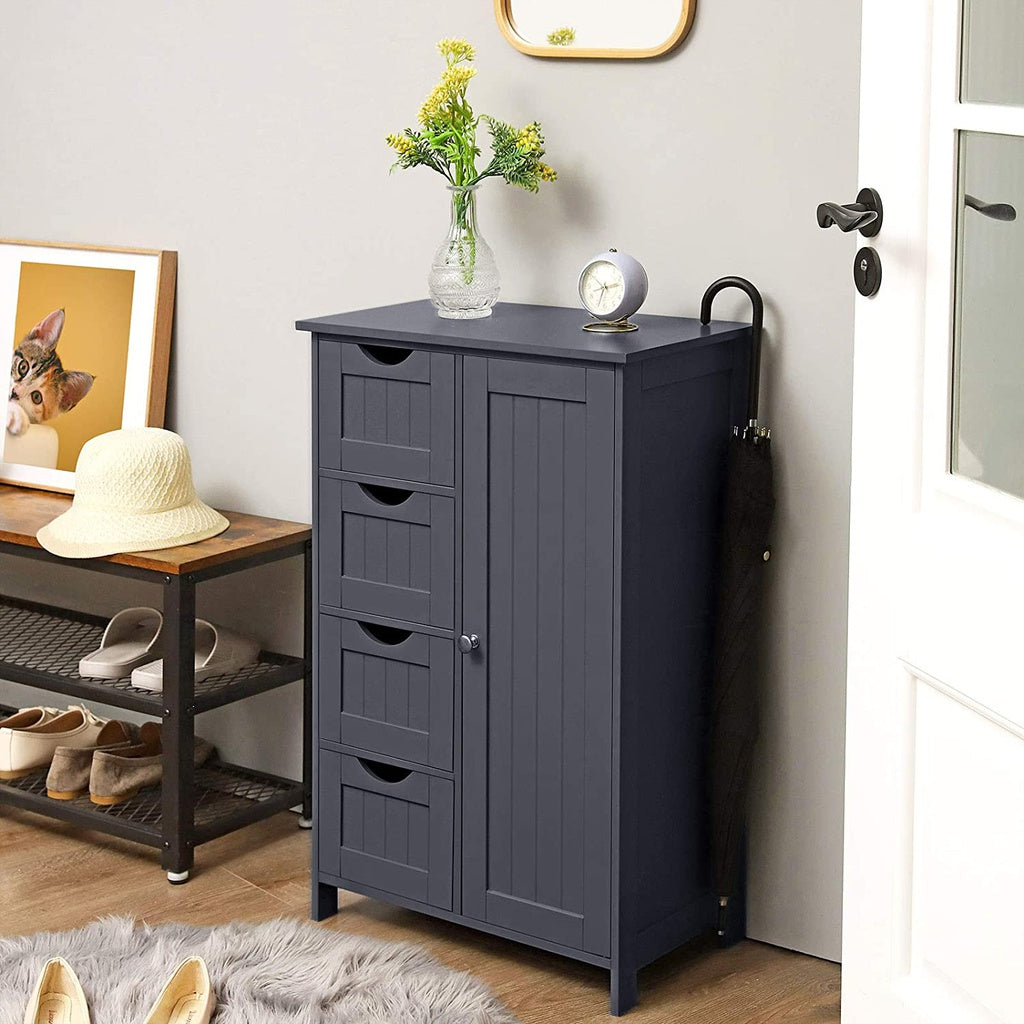 Floor Cabinet with 4 Drawers and Adjustable Shelf Gray