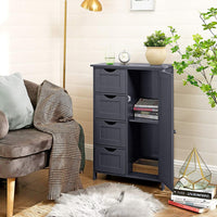 Floor Cabinet with 4 Drawers and Adjustable Shelf Gray