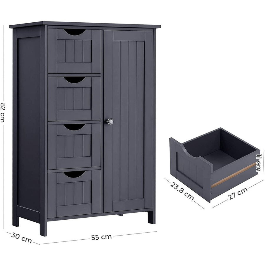 Floor Cabinet with 4 Drawers and Adjustable Shelf Gray