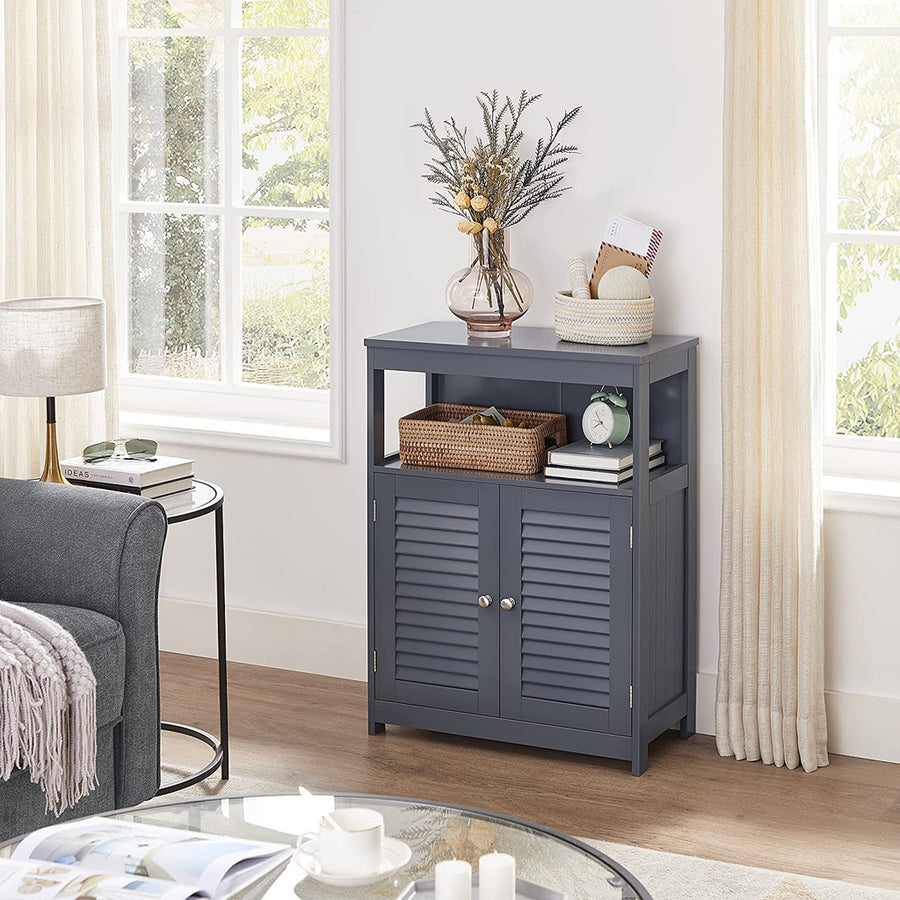 Floor Cabinet with Shelf and 2 Doors Gray BBC040G01