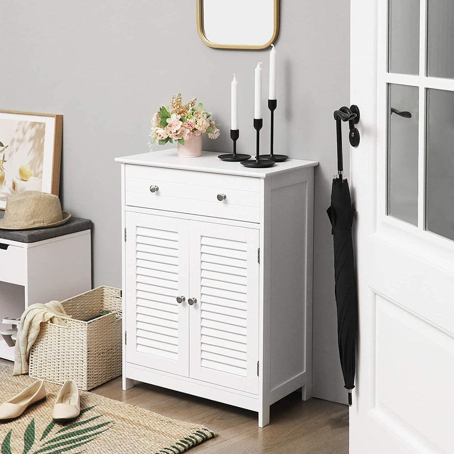 Floor Cabinet with Drawer and 2 Slat Doors White BBC51WT