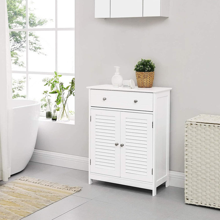 Floor Cabinet with Drawer and 2 Slat Doors White BBC51WT