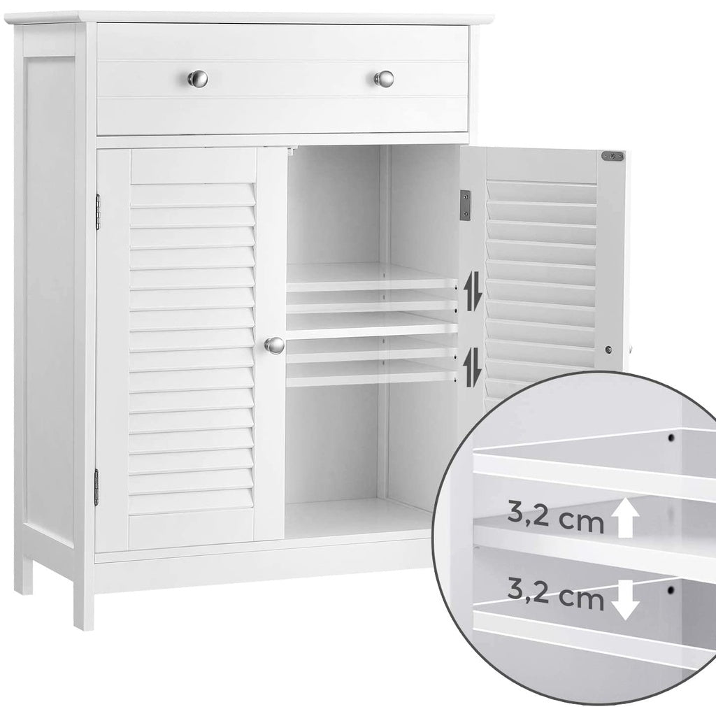 Floor Cabinet with Drawer and 2 Slat Doors White BBC51WT