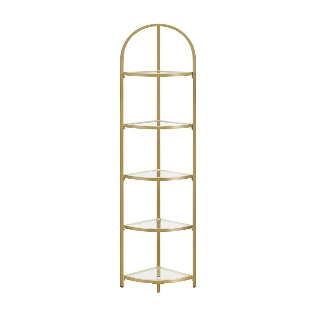 5 Tier Corner Ladder Bookshelf Tempered Glass Modern Style Golden Color