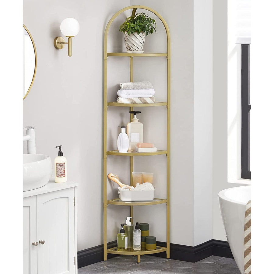 5 Tier Corner Ladder Bookshelf Tempered Glass Modern Style Golden Color