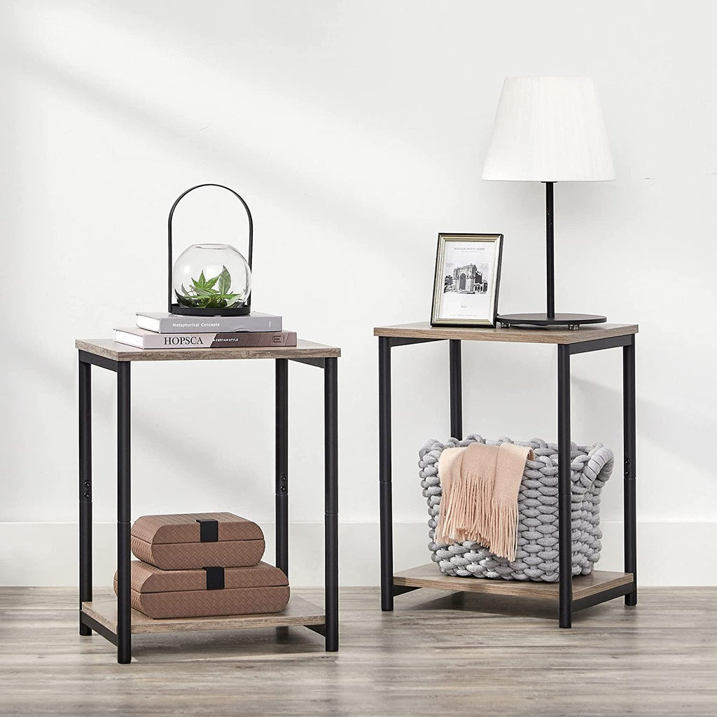 End Tables Set of 2 with Storage Shelf Steel Frame Greige and Black LET272B02