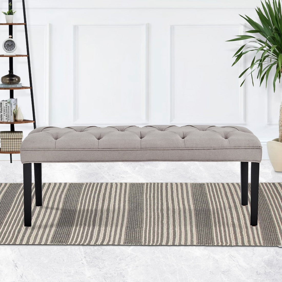 Sarantino Cate Button-tufted Upholstered Bench With Tapered Legs By Sarantino - Light Grey