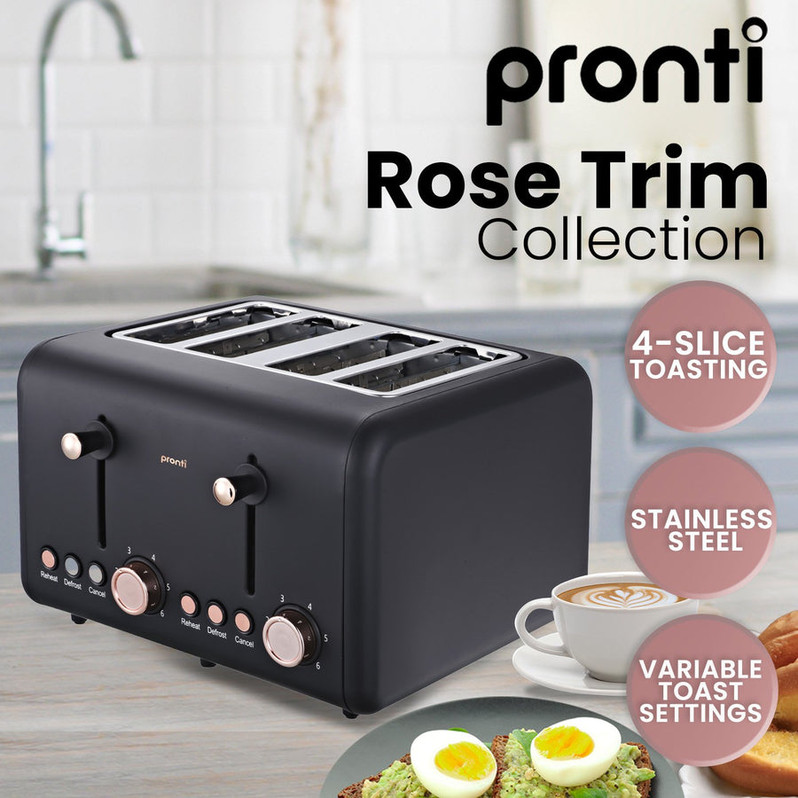 4 Slice Toaster Rose Trim Collection - Black