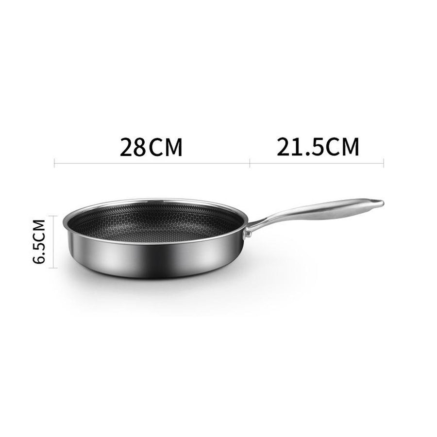 304 Stainless Steel Frying Pan Non-Stick Cooking Frypan Cookware 28cm Honeycomb Single Sided without lid