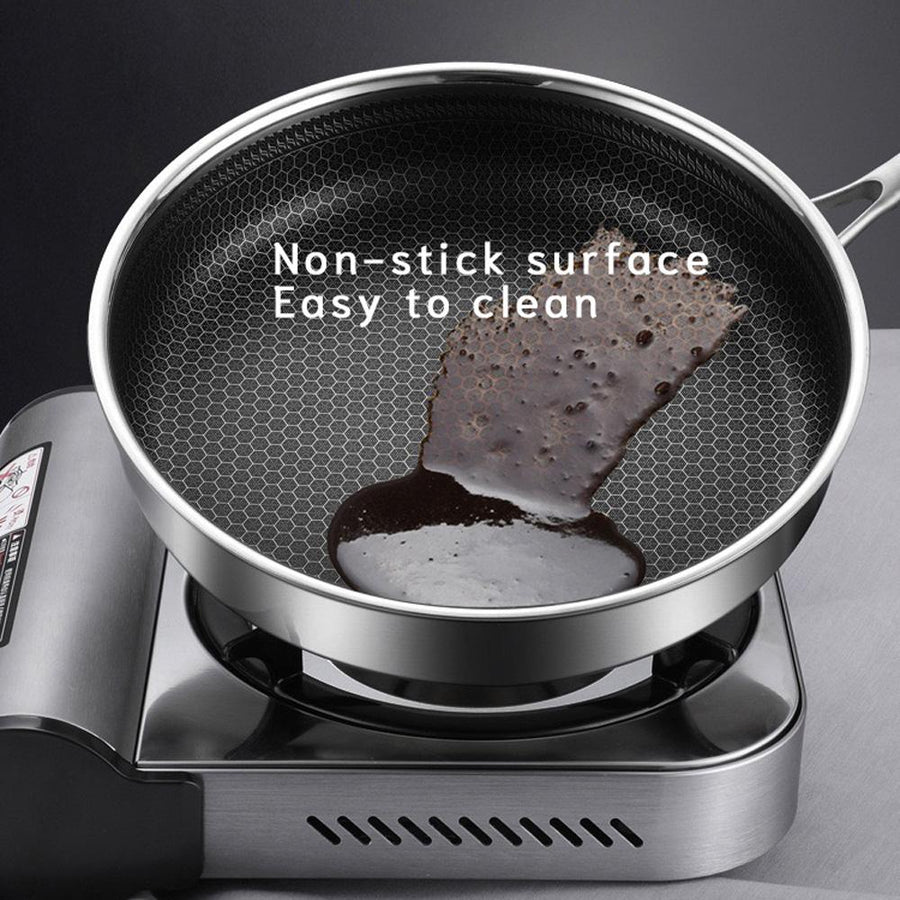 304 Stainless Steel Frying Pan Non-Stick Cooking Frypan Cookware 30cm Honeycomb Single Sided without lid