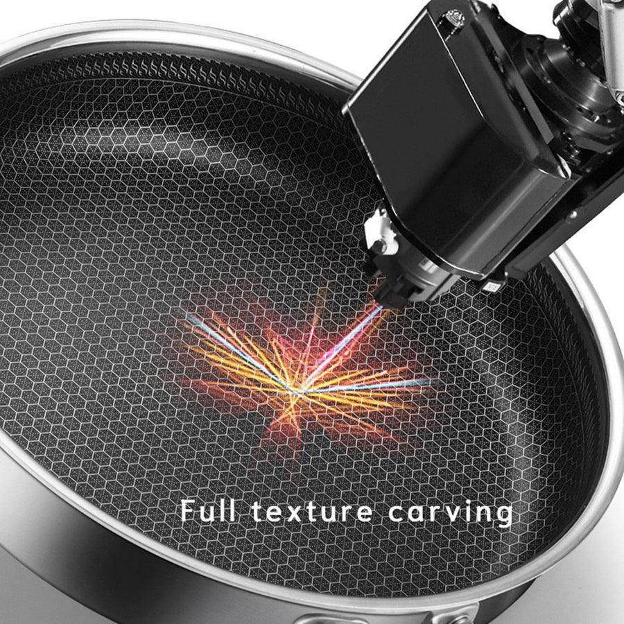 304 Stainless Steel Frying Pan Non-Stick Cooking Frypan Cookware 30cm Honeycomb Single Sided without lid