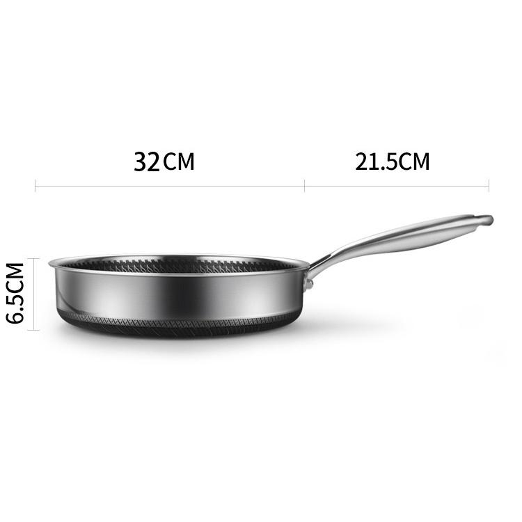 316 Stainless Steel Frying Pan Non-Stick Cooking Frypan Cookware 32cm Honeycomb Double Sided without lid