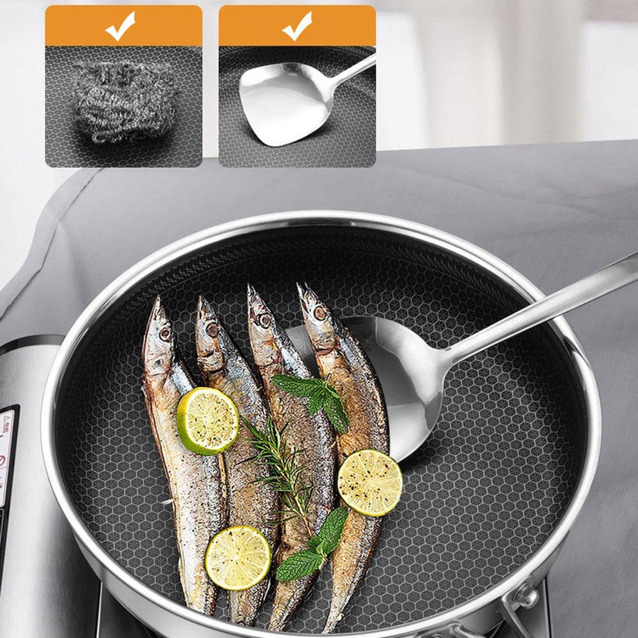 304 Stainless Steel Frying Pan Non-Stick Cooking Frypan Cookware 32cm Honeycomb SingleSided