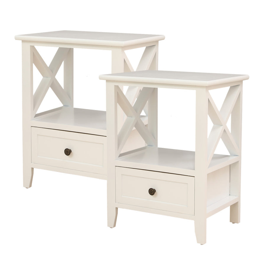 2-tier Bedside Table with Storage Drawer 2 Rustic White