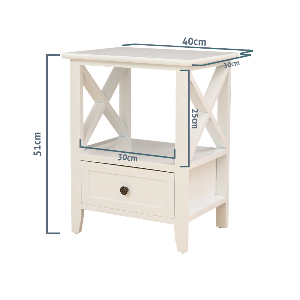 2-tier Bedside Table with Storage Drawer 2 Rustic White