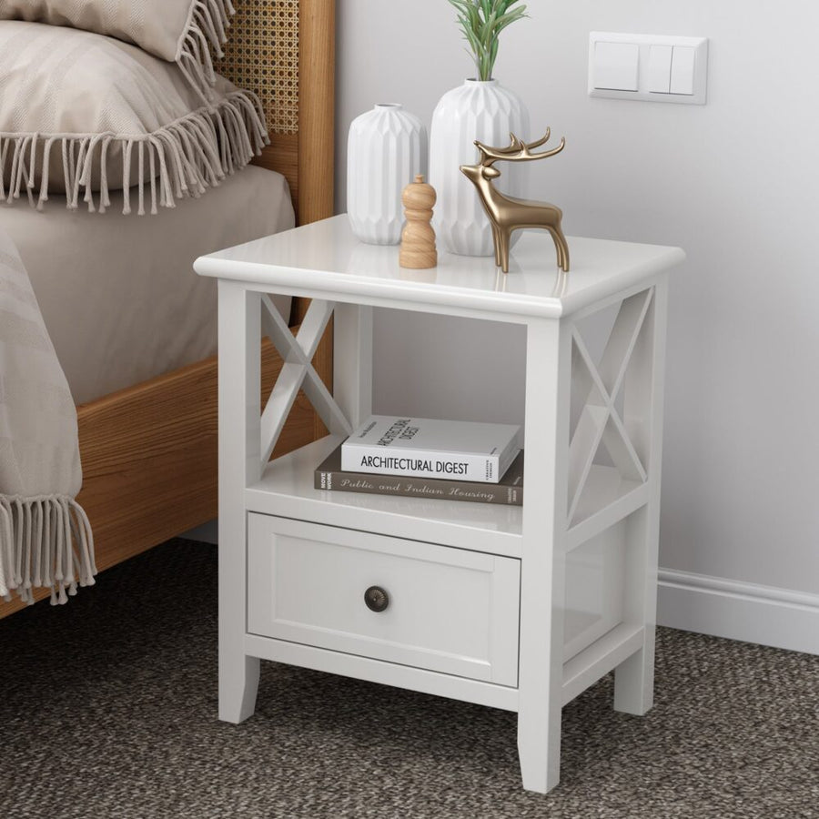 2-tier Bedside Table with Storage Drawer 2 Rustic White