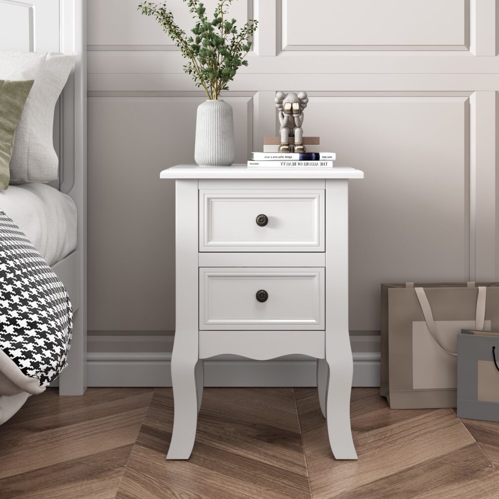 French Bedside Table Nightstand White Set of 2