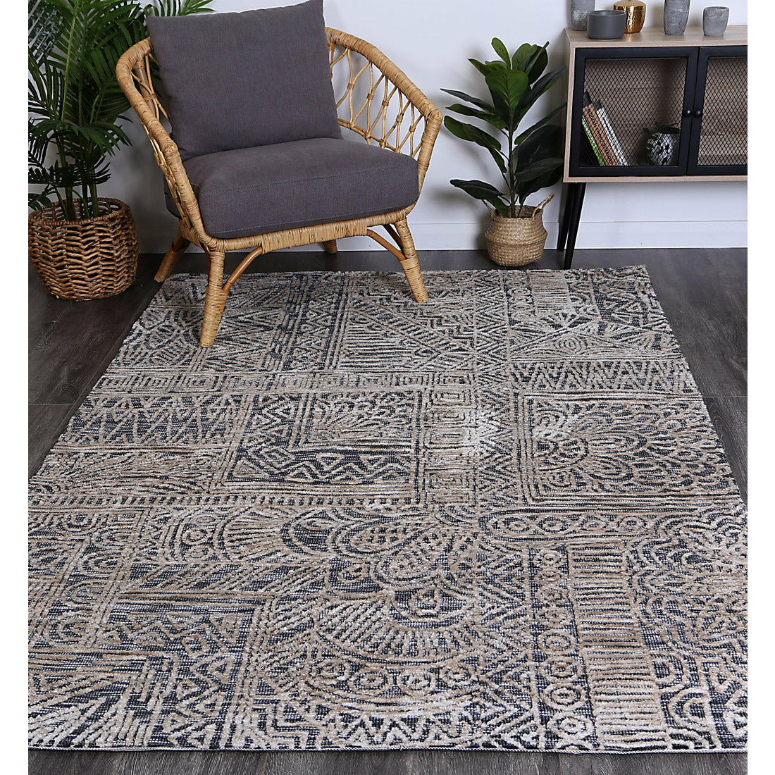 Alayah Anthacite Flower Rug 200x290 cm