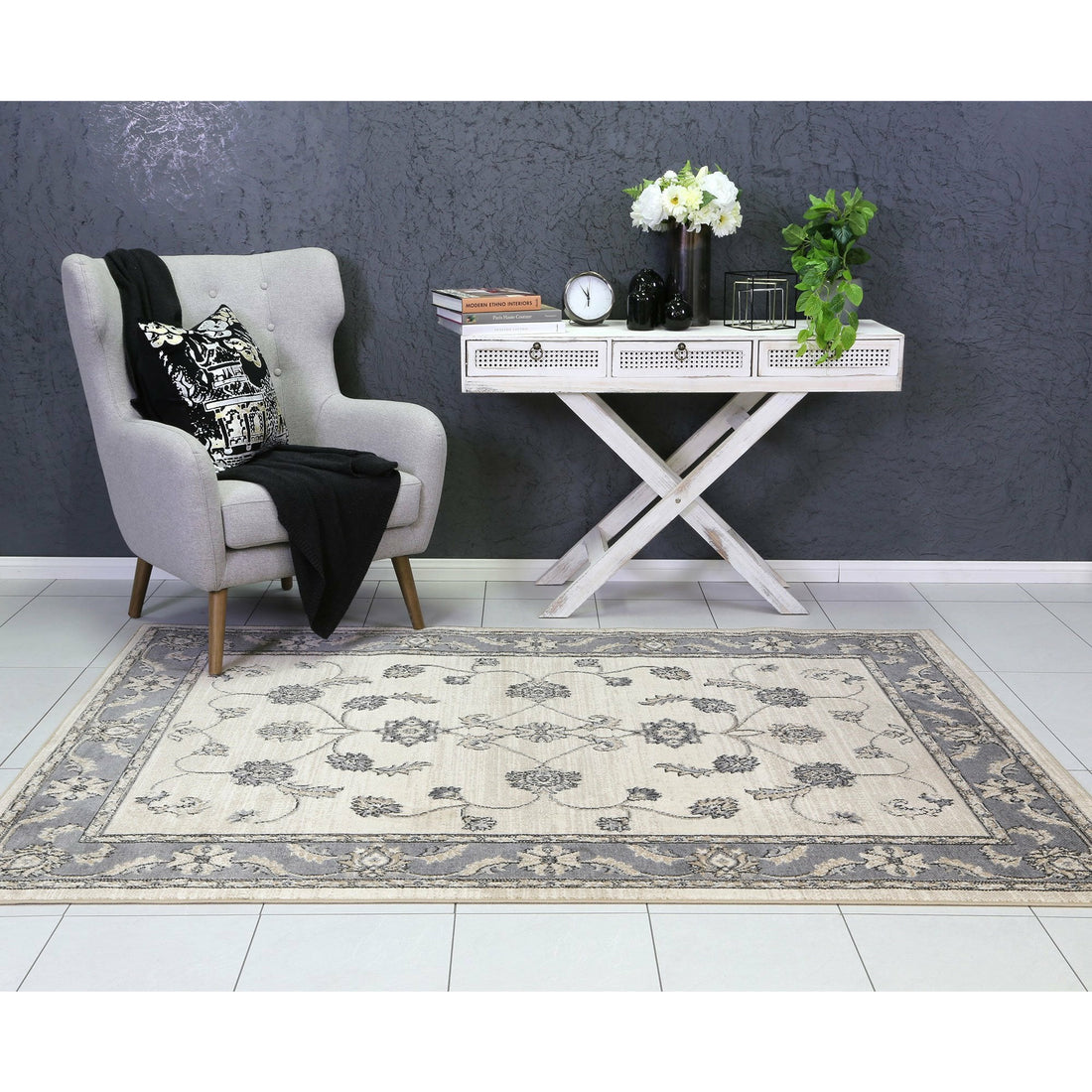 Arya Cream Grey Oriental Rug 240x330 cm