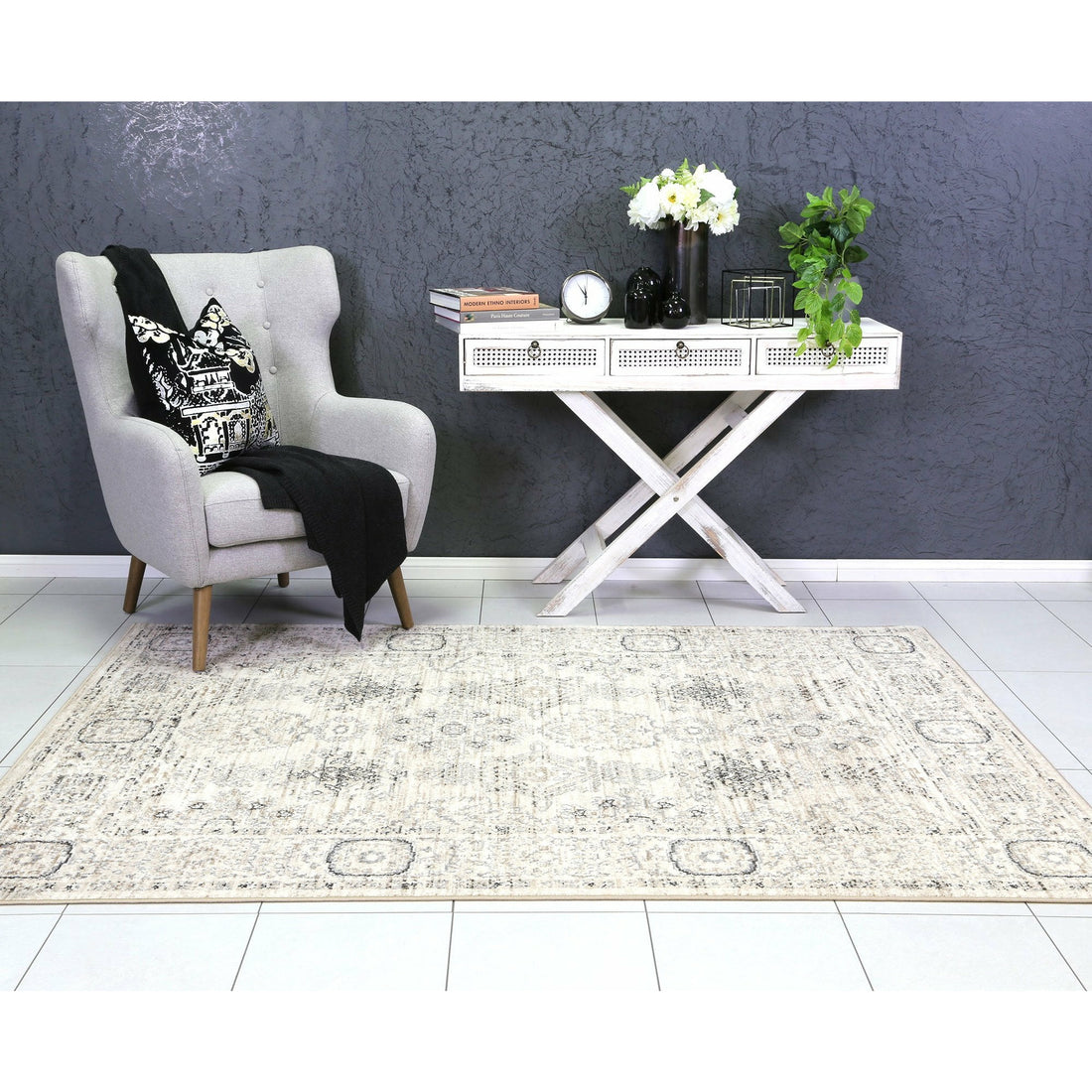 Arya Cream Grey Contemporary Rug 240x330 cm