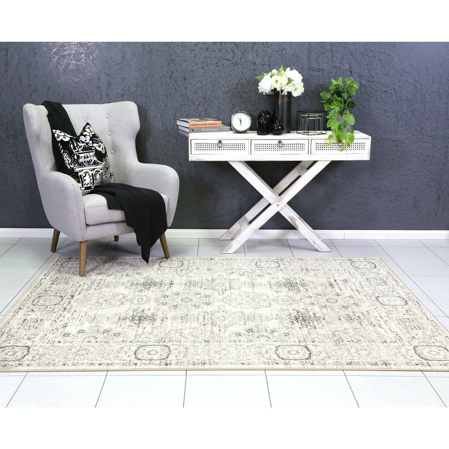 Arya Cream Grey Contemporary Rug 80x300 cm