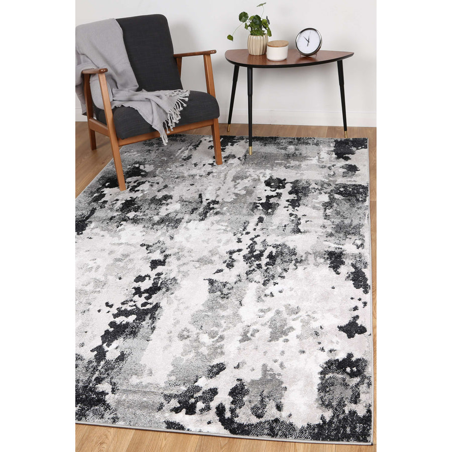 Ermina Modern Abstract Grey Black Rug 200x290cm