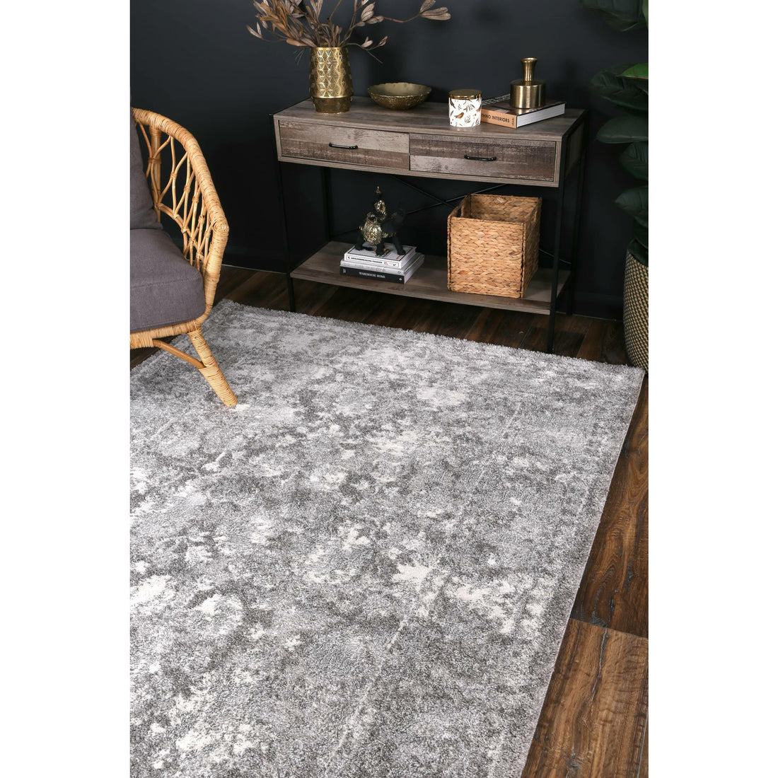 Yuzil Grey Floral Rug 120x170cm