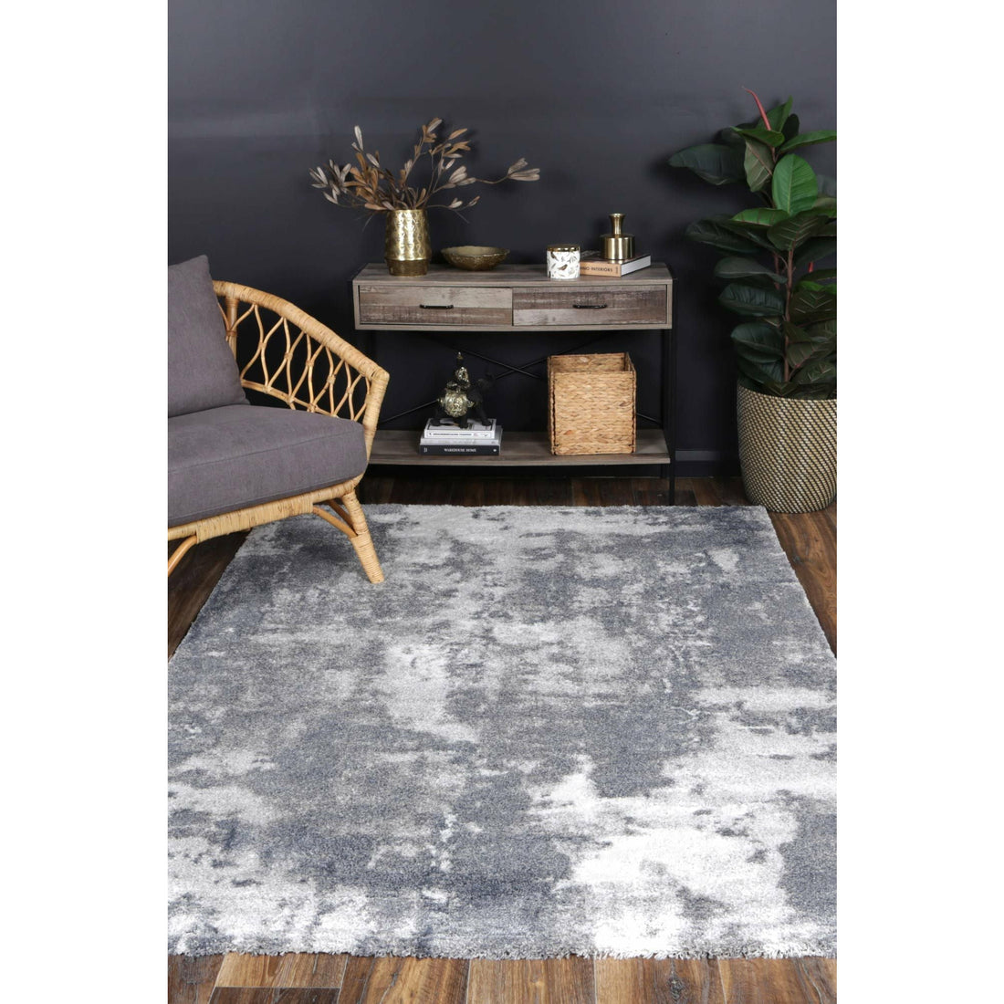 Yuzil Grey White Abstract Rug 160x230cm