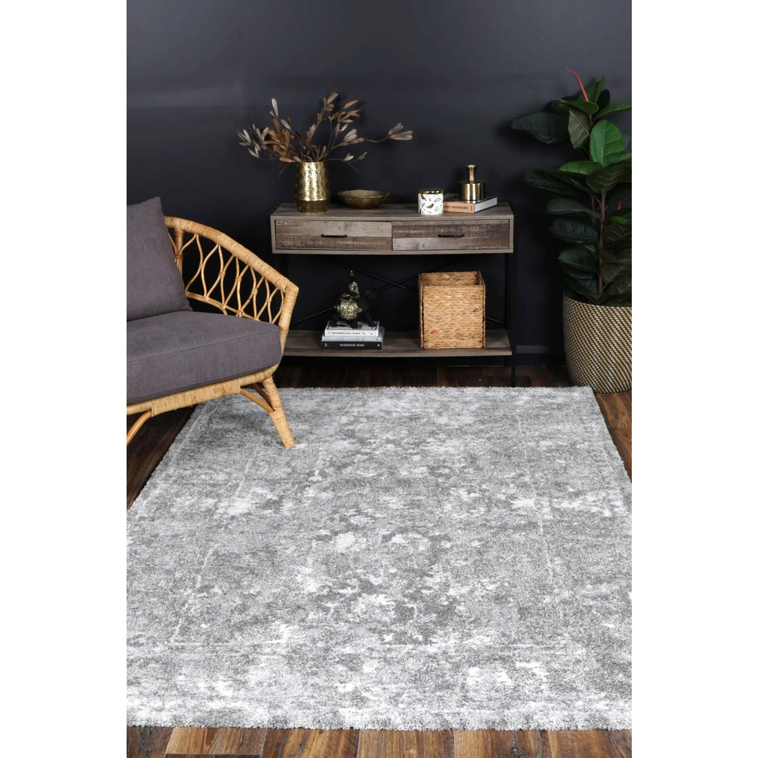 Yuzil Grey Floral Rug 160x230cm