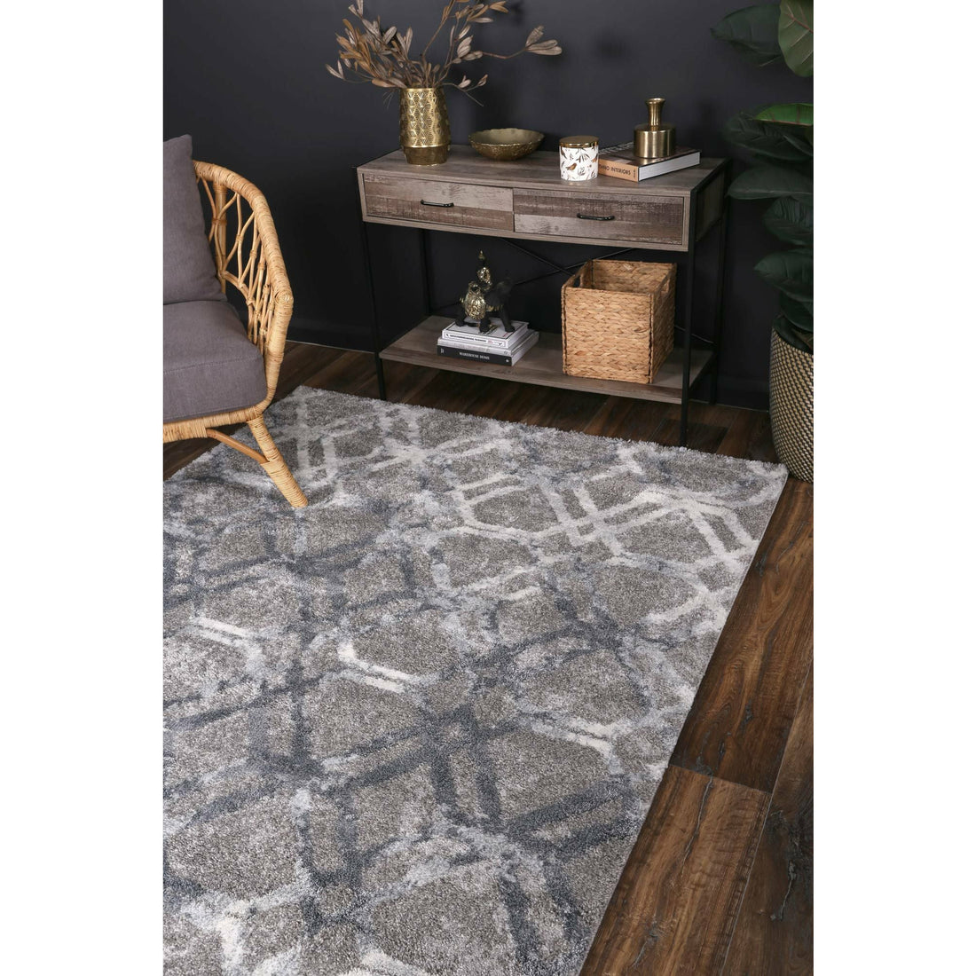 Yuzil Blue Lattice Rug 160x230cm