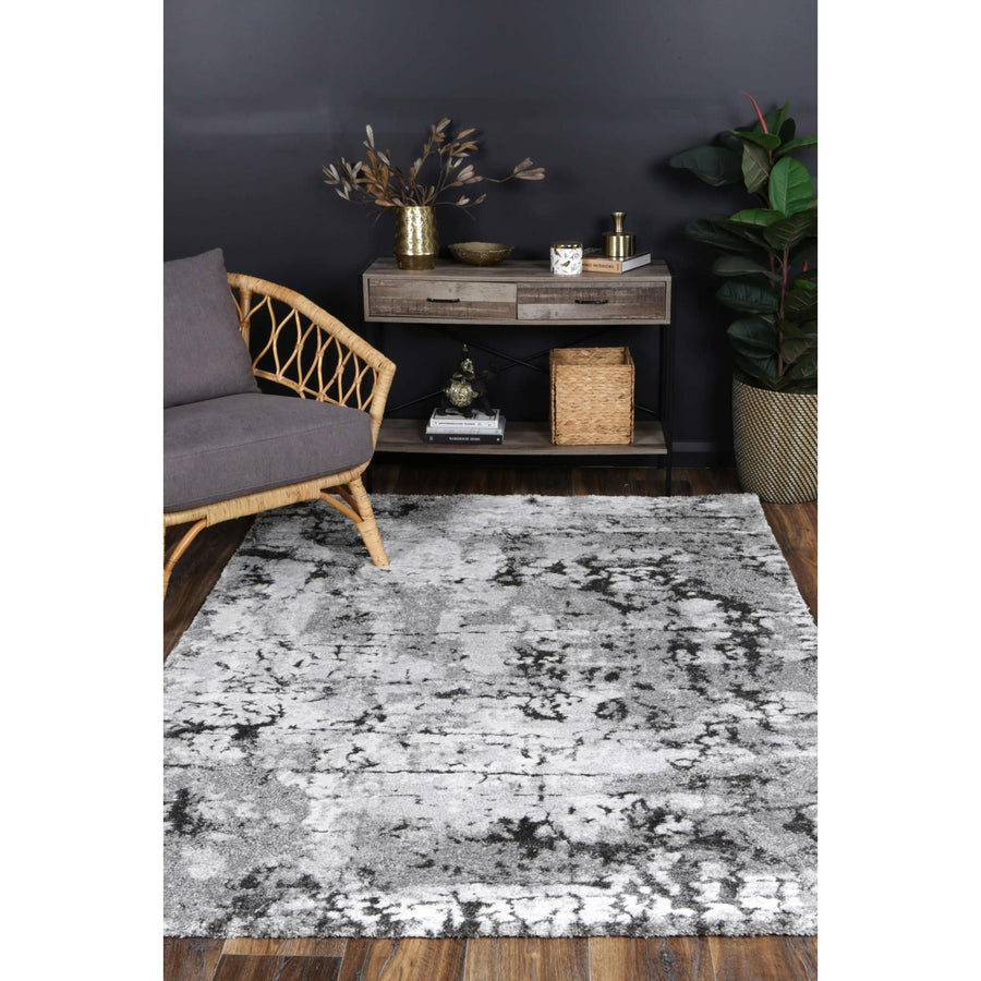 Yuzil Dark Grey Transitional Floral Rug 160x230cm