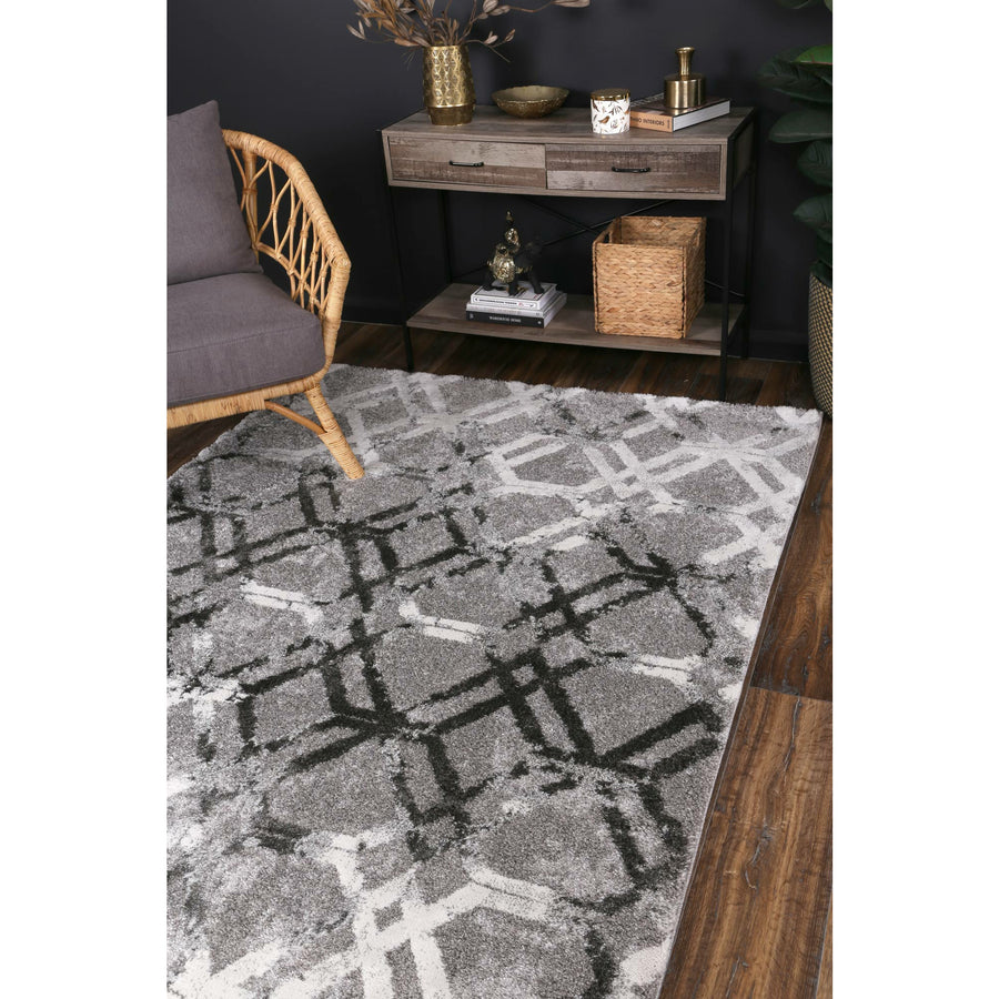 Yuzil Grey White Lattice Rug 200x290cm