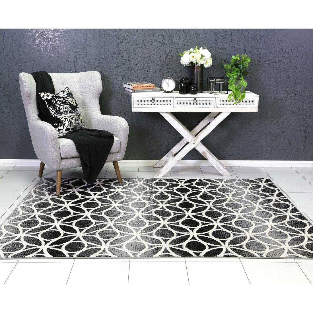 Allure Modern Geometric Grey Rug 80x300 cm