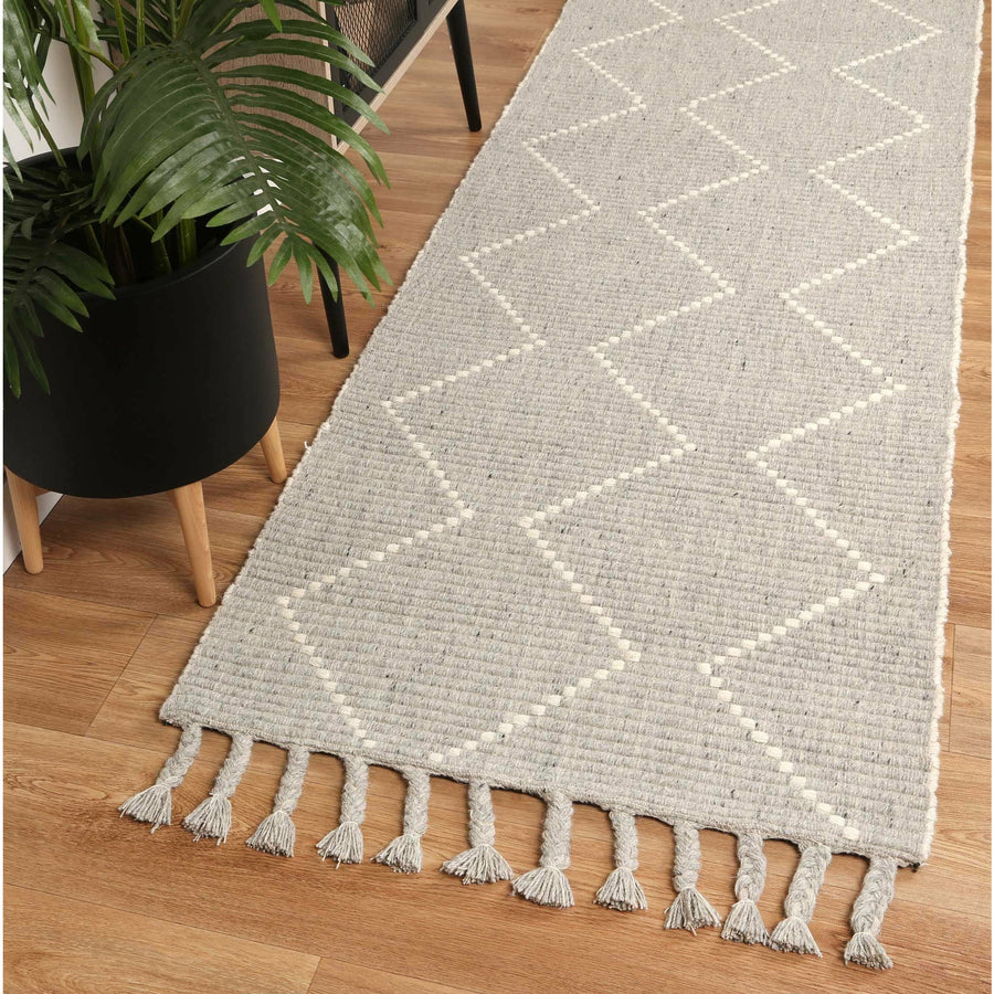 Leilani Diamond Tassel Grey Rug 80x300cm