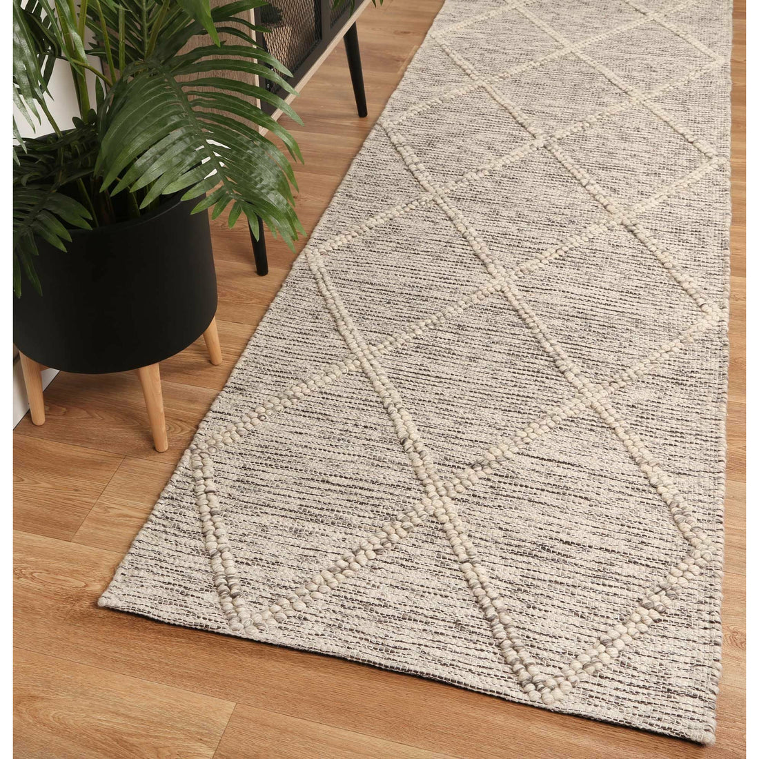 Leilani Diamond Braided Ash Rug 80x300cm