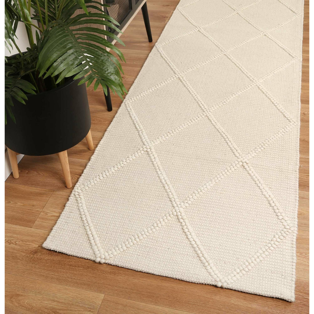 Leilani Diamond Braided Cream Rug 80x300cm