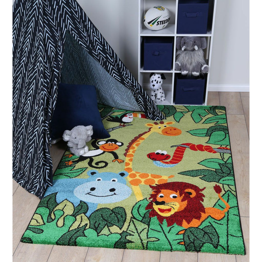 Nova Kids Green Jungle Animal Rug 120x170 cm