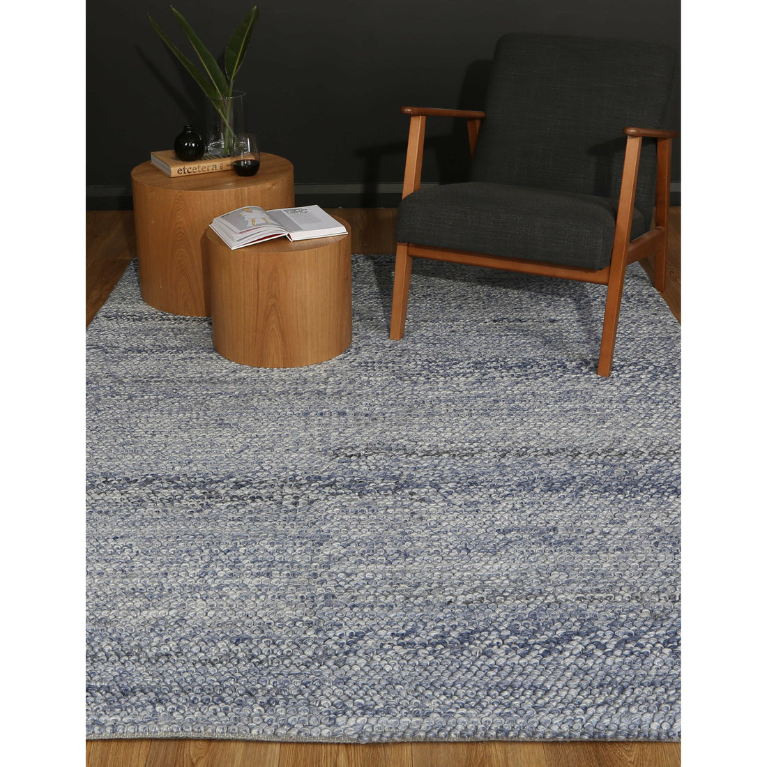 Zayna Loopy Blue Wool Blend Rug 240x330cm