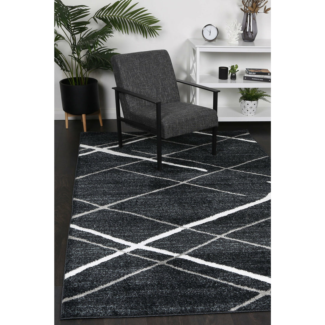 Windjana Abstract Stripe Charcoal Rug 160x230cm